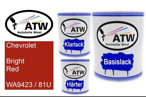 Chevrolet, Bright Red, WA9423 / 81U: 1L Lackdose + 1L Klarlack + 500ml Härter - Set, von ATW Autoteile West.